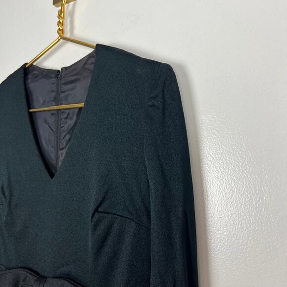 Vintage 70s Hostess Maxi Dress Gown Black Gold Paisley Bow V-Neck Long Sleeve - Picture 8 of 10